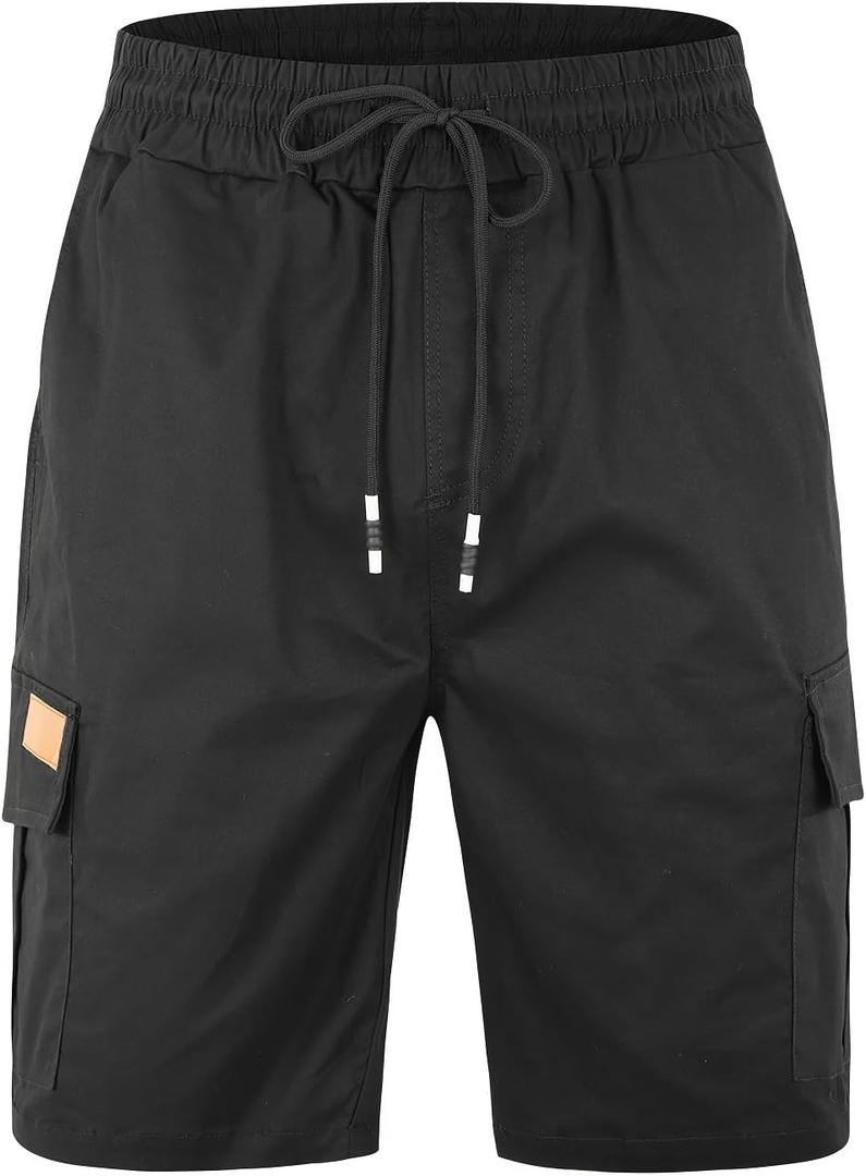Mens Casual Twill Cargo Shorts Cotton Drawstring Classic Cargo Stretch Short with 6 Pockets (X-Large, Black)