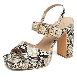 NEWBELLA Women's Platform Heeled Sandals - Open Toe Ankle Strap Slingback with Block Heel & Buckle, Summer Dress Shoes for Vacation & Evening, Snake 8,5