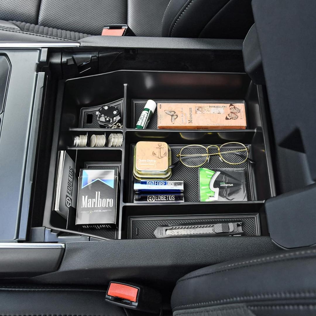 EDBETOS Center Console Organizer Compatible with Ford F150 2021-2023 Accessories (40/Console/40 Front-Seats ONLY) F-150 Armrest Box Interior Pallet Secondary Storage Box Insert Tray, Black