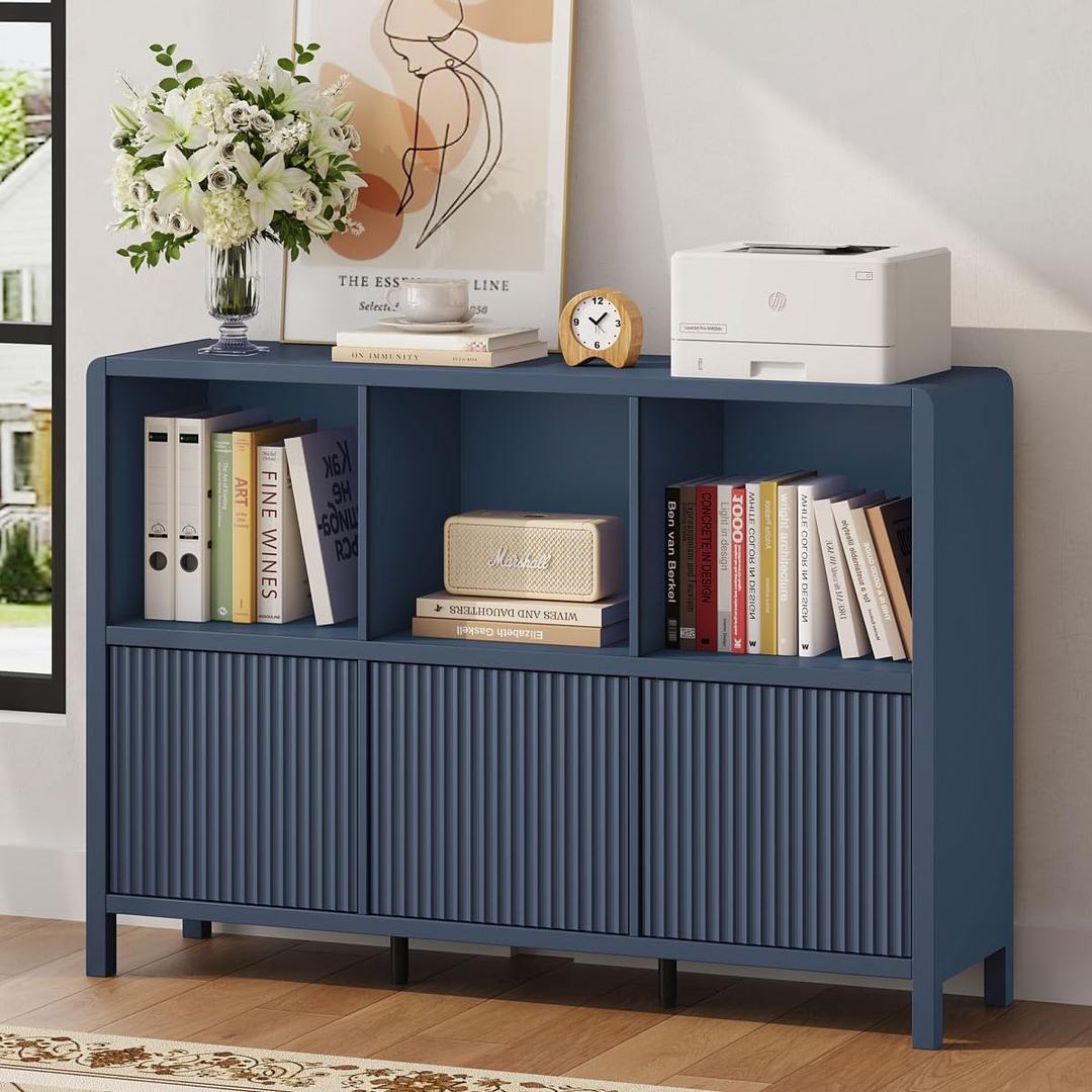 FATORRI 6 Cube Storage Organizer with 3 Doors, Modern Horizontal Bookcase