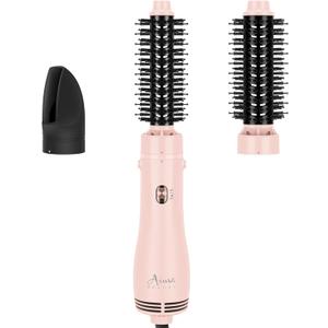 Aima Beauty Blow Dryer Brush Set - 4-in-1 Round Brush Blow Dryer Adds Shine, Smooth, Curl & Volume for Short to Medium Hair, Interchangeable 1 & 1.25 Round Barrel, Ionic Frizz Control, Pink
