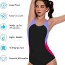 Beautikini Period Swimwear One Piece Leakproof Menstrual Swimsuit Racerback Color Block Bathing Suit for Teen Girls Women, M