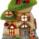 TERESA'S COLLECTIONS Mushroom Garden Statues with Outdoor Solar Light for Garden Decor, Green Flocked Decorations Resin Fairy House Accessories, Outdoor Decor Yard Gifts for Mom Women (Medium)