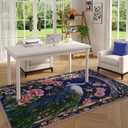 Living Room Rug 5x7 Rug Machine Washable Floral Peacock Area Rug Non Slip Floral Animal Vintage Low Pile Large Rug for Living Room, Bedroom, Farmhouse, Dining Room, Kids Playroom (Cobalt blue)