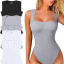 Women's 3 Piece Bodysuits Fashion Casual Sleeveless Square Neck Shapewear Bodysuits (Black,grey,white)