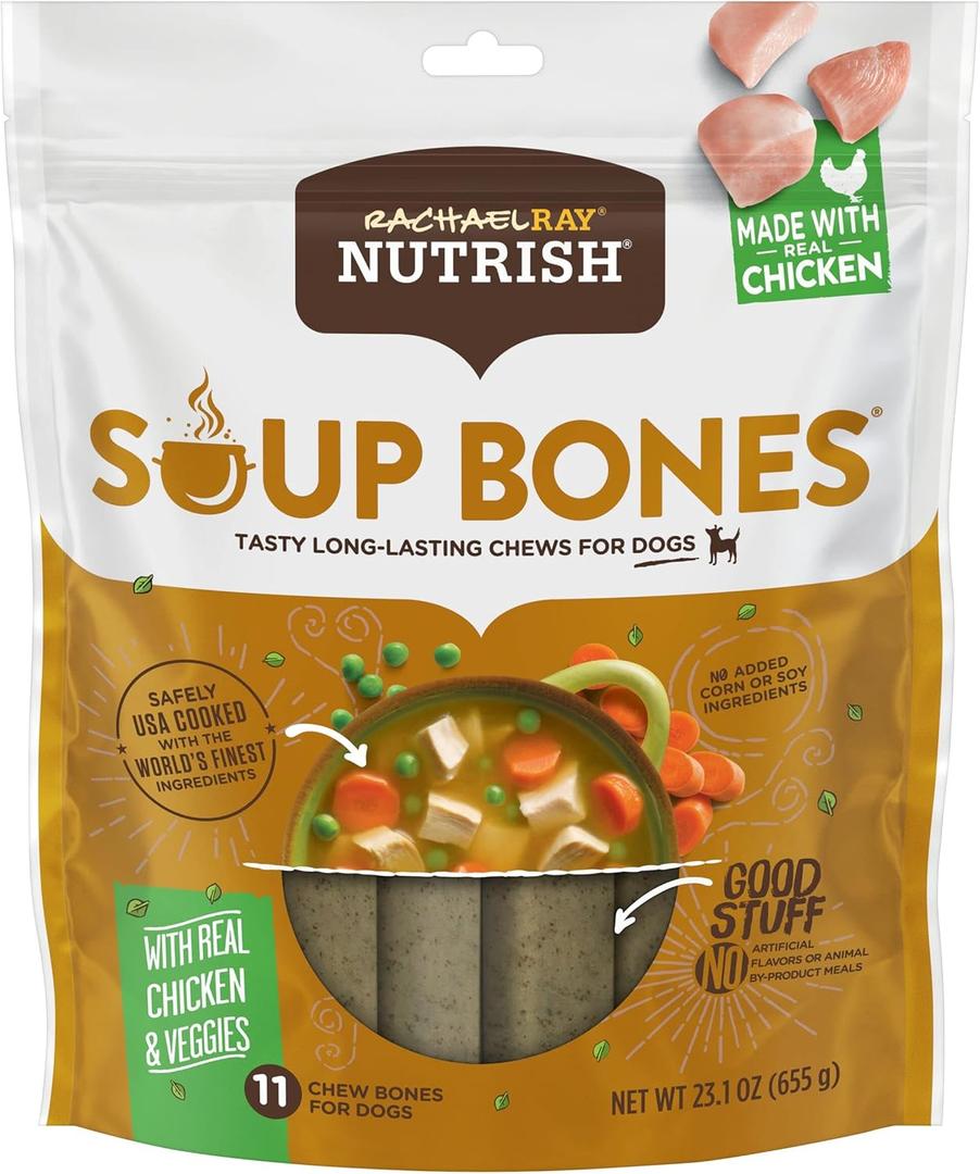 Rachael Ray Nutrish Soup Bones Dog Treats, Chicken & Veggies Flavor, 11 Bones (Pack of 1) (1.44 Pound (Pack of 1))