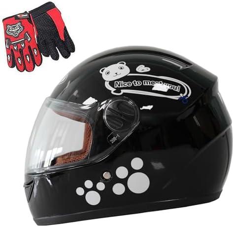 Kids Motorcycle Helmet with Panda Design and Racing Gloves Set, DOT Certification