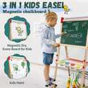 Easel for Kids,Adjustable Wooden Art Easel for Kids,114+ Art Supplies,Double Sided Magnetic Chalkboard and White Board for Kid,Drawing and Painting for Aged 2-4,5-7,8-12,2 Paper Rolls, 21.65" X 27.8" X 1.18"