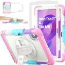 SEYMAC stock Tablet Case for Lenovo Idea Tab 11'' / M11 (TB336FU/TB330FU) 11 inch Drop-Proof Protection Cover with 360 Rotate Stand & Strap [Pen Holder] & Screen Protector 2025/2024, Beige+Pink