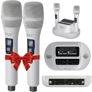 Pyle Karaoke Microphone Set - Wireless Microphones with UHF 2x100 Channel Receiver, High-Fidelity Sound, Anti-Jamming, Rechargeable Mics for Music Lovers - Microfonos Inalambricos Professional