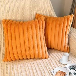2 Pack 18x18 Pillow Cover Velvet Pillow Covers, Faux Fur Square Throw Pillow Covers for Living Room Decorations Throw Pillow Case, Throw Pillow Cover Cushion Cover for Home Sofa Bedroom Car, Orange