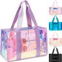 Iridescent Clear Beach Bag for Women, Large Pool Tote Cruise Vacation Essentials - Waterproof, Zipper Closure (Large - Iridesent Purple)