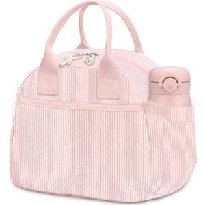 Insulated Lunch Bag for Women, Reusable Lunch Box Cute Corduroy Lunch Tote Large Capacity Cooler Bags for Work Picnic(PP Pink)