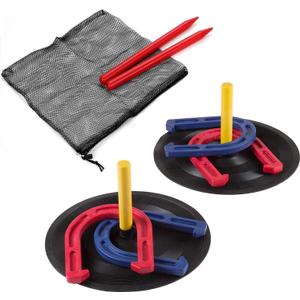 Outdoor Indoor Rubber Horseshoes Set - Win SPORTS Includes 4 Horseshoes,2 Pegs,2 Rubber Mats,2 Red Plastic dowels,Beach Games Perfect for Tailgating,Camping,Backyard,Fun for Kids Adults