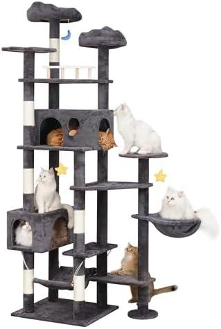Meecal 85in Giant Cat Tree for Indoor Cats Large Adult, Tall Cat Tower with Scratching Post, Heavy Duty Cat Tree for Big Cats, Cozy Cat Condos with Hammock & Plush Perch for Maine Coon, Smoky Gray