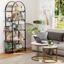 Arbuxzuy Arched Bookshelf 5 Tier Book Shelf, 31.5 Inch Width Industrial Arch Bookcase, Curved Tall Bookshelf with Open Shelves for Home Office, Living Room, Bedroom, Rustic Brown