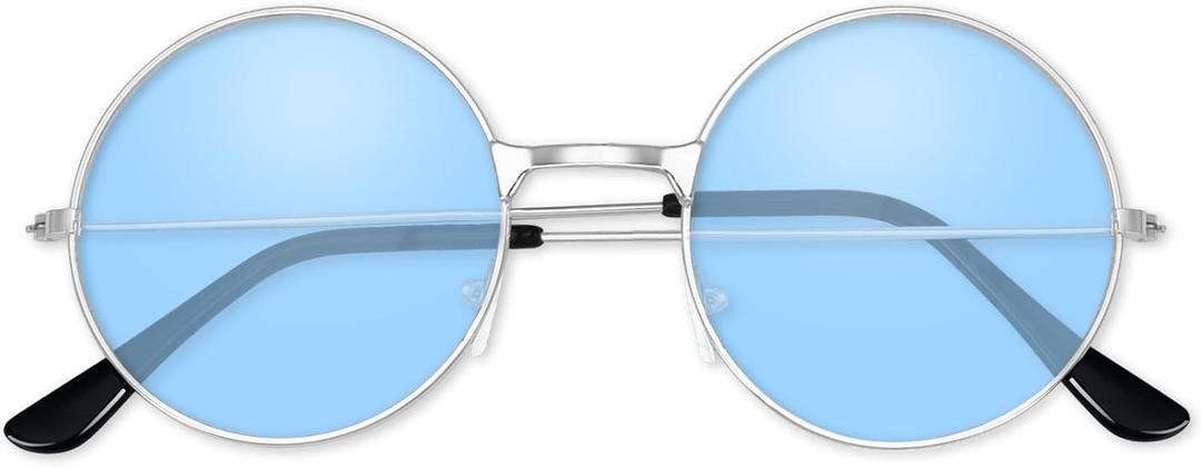 Hippie Sunglasses 70s Round Hippie Glasses Party Decoration Sunglasses for Women with Colored Glasses Cloth (A11-clear Blue)