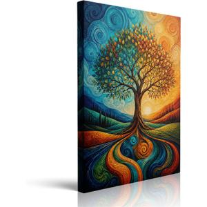 Boho Tree of Life Canvas Wall Art Framed Colorful Nature Decor 16x24 Inch