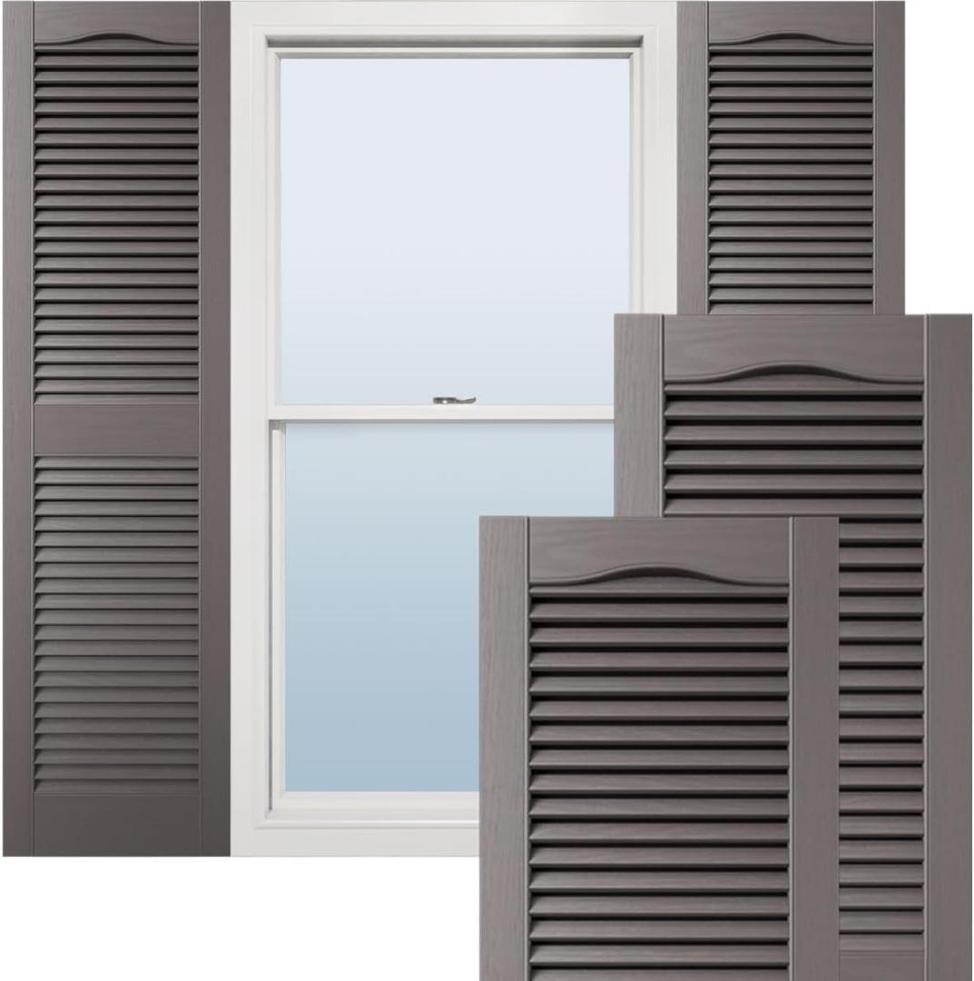 Ekena Millwork Lifetime Vinyl LL1S14X05500MS Standard Cathedral Top Center Mullion, Open Louver Vinyl Shutters, w/Installation Shutter-Lok's & Matching Screws (Per Pair), 14.5"W x 55"H, Musket Brown