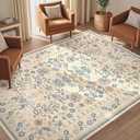 UERMEI 5x7 Area Rug Living Room Rugs - Washable Boho Vintage Floral Large Soft Non Slip Thin Rug Low Pile Carpet for Bedroom Dining Room Kids Playroom Office Decor Indoor- Multi Color