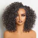 GORGIUS Shaggy Curly Wave Bob Wig Glueless Ready To Go Hd Lace Front Wigs for Women Fiber Blend Human Hair 200% Density Pre Plucked Pre Cut Side Part Natural Color 12 Inch