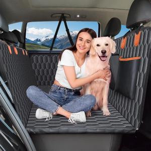 Back Seat Extender for Dogs-Supports 400lb,Waterproof Dog Car Seat Cover Hard Bottom-Detachable,600D Heavy Duty Scratch Proof Nonslip Soft,Dog Hammock for Car,SUVs (L Pickup Truck/Cars / Mid-Size SUV, Black)