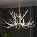 Acrylic Antler Chandelier Ceiling Light Fixtures, Clear Resin Deer Antler Chandelier Dimmable Lighting for Dining Living Room, Bedroom, Kitchen, Cabin, Farmhouse 32.3" 9 Lights