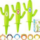 Mini Cactus Ring Toss Game for Toddlers Ages 1-5, Easter Basket Gift & Party Favor with 3 Stake Targets & 6 Animal Rings, Travel-Size Backyard Outdoor Camping Stocking Stuffer