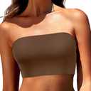 Bandeau Bikini Tops for Women - Strapless Swim Top Bathing Suit Tube Swimsuit Tops (Medium, Brown)