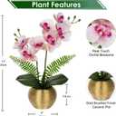 Briful Fake Orchid Fake Plant 13''Pink Orchids Artificial Flowers with Gold Ceramic Vase Faux Orchid for Home Office Gold Table Centerpiece Decor Indoor