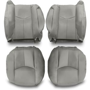4 Pcs Front Driver Passenger Leather Seat Cover Compatible with Silverado Tahoe Suburban Avalanche Yukon Sierra 2003 2004 2005 2006 2007 Front Left Right Bottom & Top Seat Covers