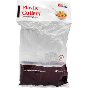 Disposable Clear Plastic Cutlery: Plastic Utensils for Parties, Picnics, Weddings, Baby Showers, Birthdays Parties, Office, Home And School - 16 Forks, 16 Knives, And 16 Spoons - 48 Count (Assorted Cutlery - 48 count)