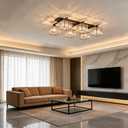 Flush Mount Ceiling Light Crystal Shade Chandelier Modern Lighting Fixture for Bedroom Living Room Dining (6 Lights Black)