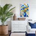 Blue and Yellow Flowers Wall Art Framed（Floral-2,16x24inch (40x60cm)
