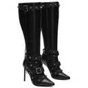 VOMIRA Stiletto Boots for Women Knee High Boots Women Pointy Toe High Heels Side Zipper Buckle Revets Tassel Boots Sexy Ladies Dressy Party Black Boots