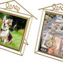 Set of 2 Small Gold Metal Floating Picture Frames One Horizontal 7x9-inch Frame for 4x6 Photos & One Vertical 9x6-inch Frame for 6x4 Photos with Easel Backs for Home and Office Decoration