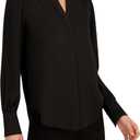Anne Klein Womens Anne Klein Women's Long Sleeve, Pleat-Front, V-Neck Top (Black, XXL)