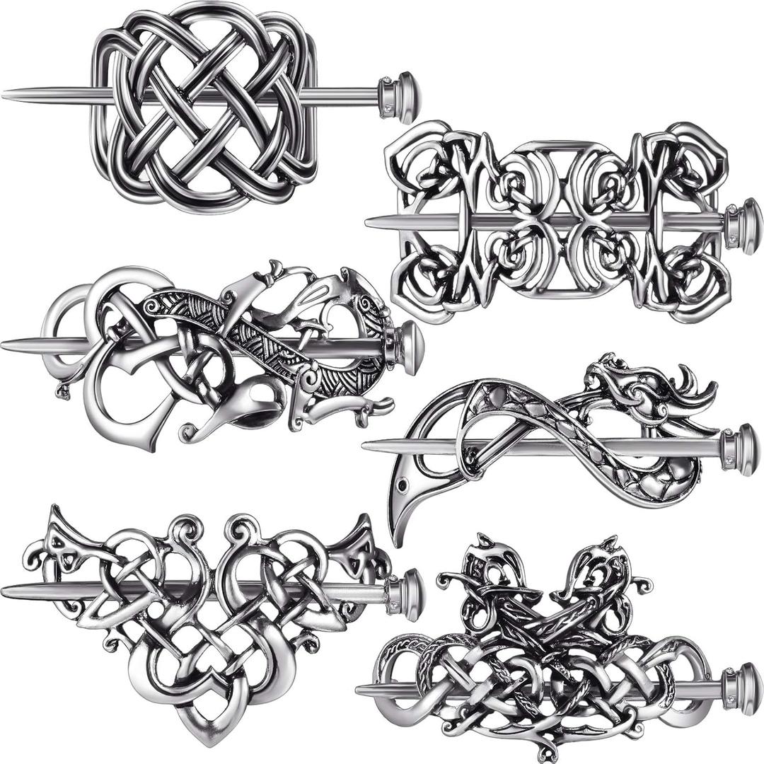 Syhood 6 Pcs Vintage Celtic Hair Accessories Silver Viking Hair Slide Hairpins Celtic Hairs Clips Knot Stick Vintage Metal Barrette Pin Retro Accessories for Women