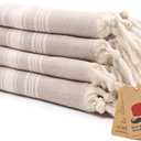 Bazaar Anatolia Hand Towels - Set of 4 | 39" x 19" - Decorative Turkish Hand Towel for Bathroom, 100% Cotton, Kitchen, Face, Hair, Tea, Dishcloth, Guest Towels Cream - Stripe Beige