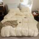 FOSSA Striped Duvet Cover Set 100% Washed Cotton Linen Feel Super Soft Breathable Cozy 3 Pieces Bedding Sets Pastel Yellow Classic Stripes Queen