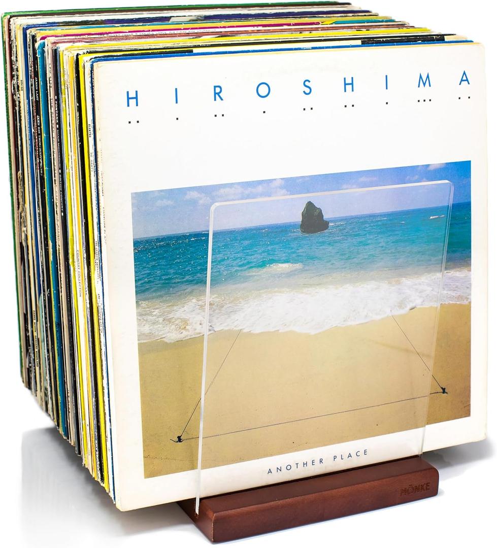 Premium Vinyl Record Storage - a Mid-Century Style Record Holder for Albums, 60-70 LP Capacity - Complements Any Record Player (Brown)