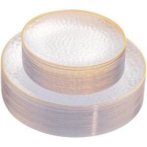 Rubtlamp 30Pcs Clear Plastic Plates,Clear Disposable Plates With Gold Rim,Heavy-duty Gold Plates