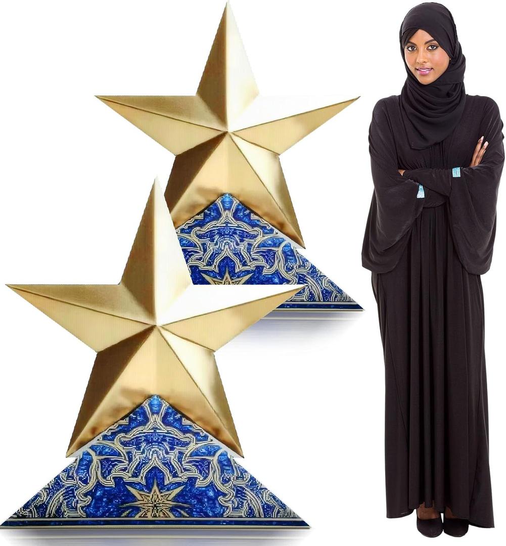 Thyle 2 Pcs 25'' Ramadan Eid Star Cardboard Cutout Decoration Stand up Life Size Ramadan Eid Islamic Religious Theme Party Decor Star Backdrop Photo Prop Standup for Religious Celebration Party Supply
