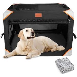 Collapsible Dog Crate-Portable Dog Crates for Large Dogs,4-Door Portable Pet Travel Crate,Sturdy/Breathable/Comfortable,Indoor & Outdoor & Car Back Seat;Soft Dog Blanket(36 x25) Large.