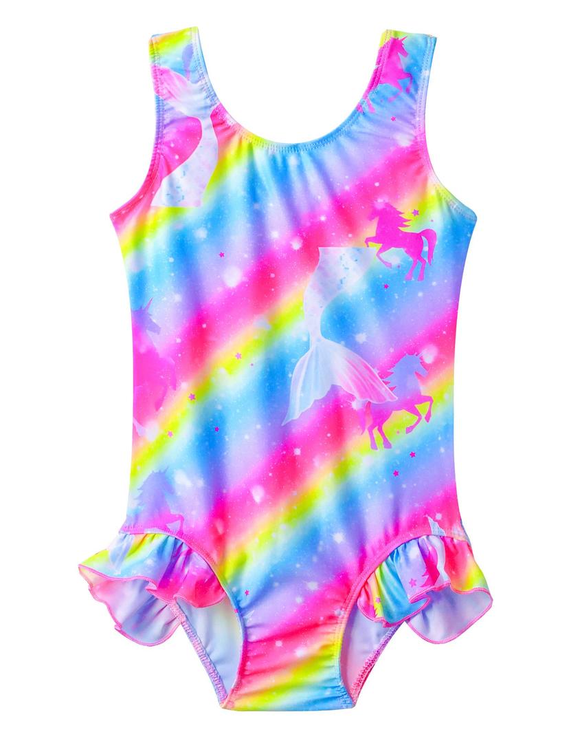 Snowheart Girls Bathing Suit Toddler Swimsuit Girl Hawaiian Floral Ruffle One-Piece Breathable Swimwear 4-10T