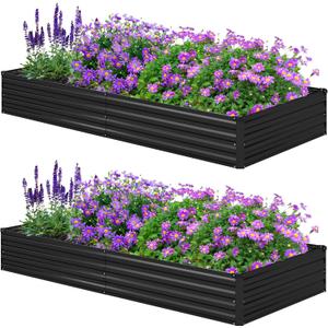 8x4x1ft(2 Pack) Galvanized Raised Garden Bed,Outdoor Planter Box Metal Patio Kit Planting Bed for Vegetables Flowers Herb,Black
