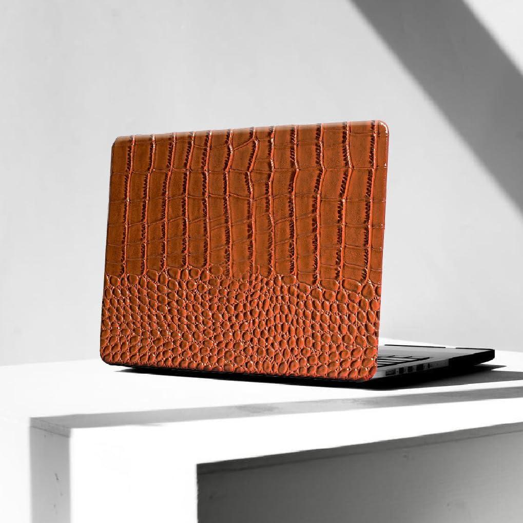 Compatible for MacBook Air 13 inch Case 2026 M5, 2022-2025 M4/M3/M2 A3449 A3240 A3113 A2681, Textured Luxury Crocodile Aligator Skin Snakeskin PU Leather Hardshell Case & Keyboard Cover, Brown