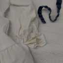 2PCS Baby Girl Strap Pearl Denim Crop Tops Beading Back Bandage Vest + Lapel Button Shirt Dress Set (1-2T, White Blue)
