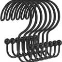 Shower Curtain Hooks, OEH Shower Curtain Rings, Black Shower Curtain Hooks Rust Proof, Decorative Double Shower Hooks for Shower Curtain, Anti-Drop Shower Rings for Curtain & Liners, Black, 12Pack