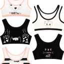 Donella Girls Training Bras - Soft Cotton Kids Sports Bra, 5 Pack Crop Tops, Kitten Prints, Age: 6-7